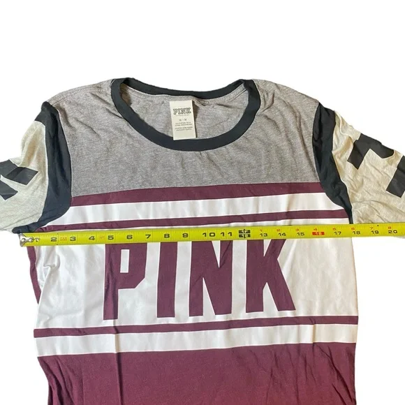 PINK Women Top Large White & Maroon T-Shirt Logo Spellout Size Medium - Picture 5 of 7